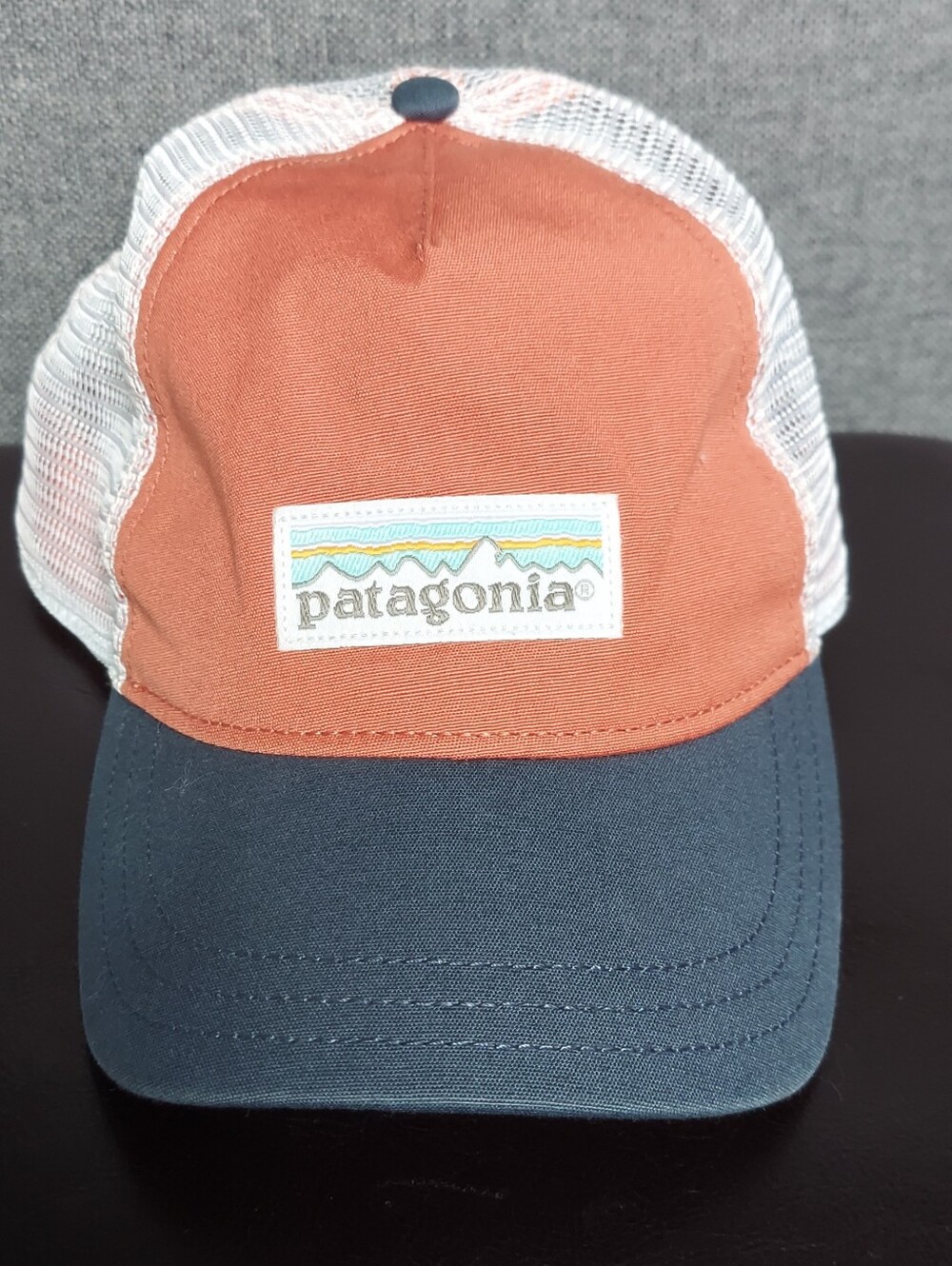 Patagonia P-6 Label Lay Back Mesh Pastel Orange And Blue Trucker Hat